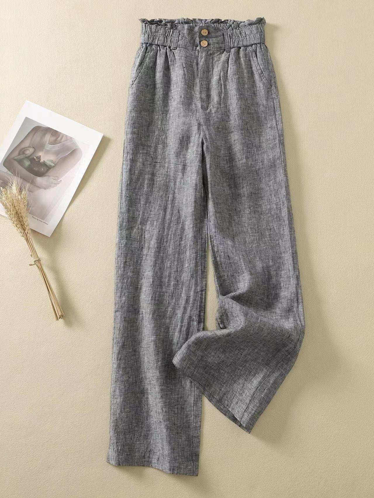 Linen Wide Leg Pants Women's High Waist Draping Spring and Summer Thin Casual Cotton and Linen Pants Flower Bud Waist Linen Pants