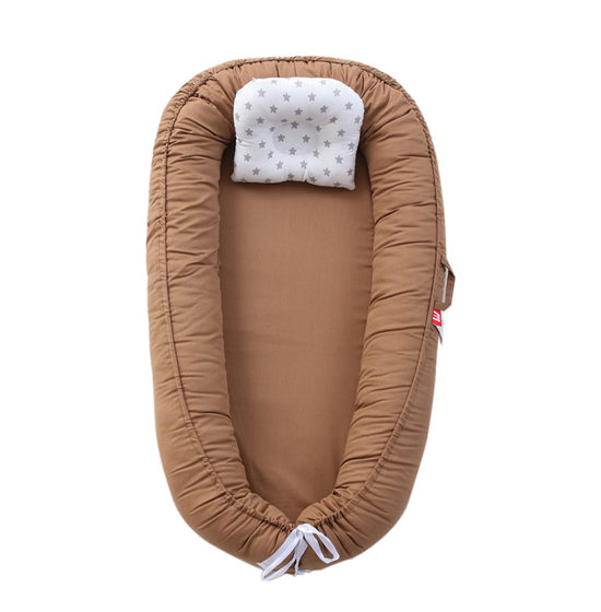 Hemei Cotton Solid Color Pillowless Folding Baby Nest Portable Baby Bed Bionic Full Release Travel Baby Bed
