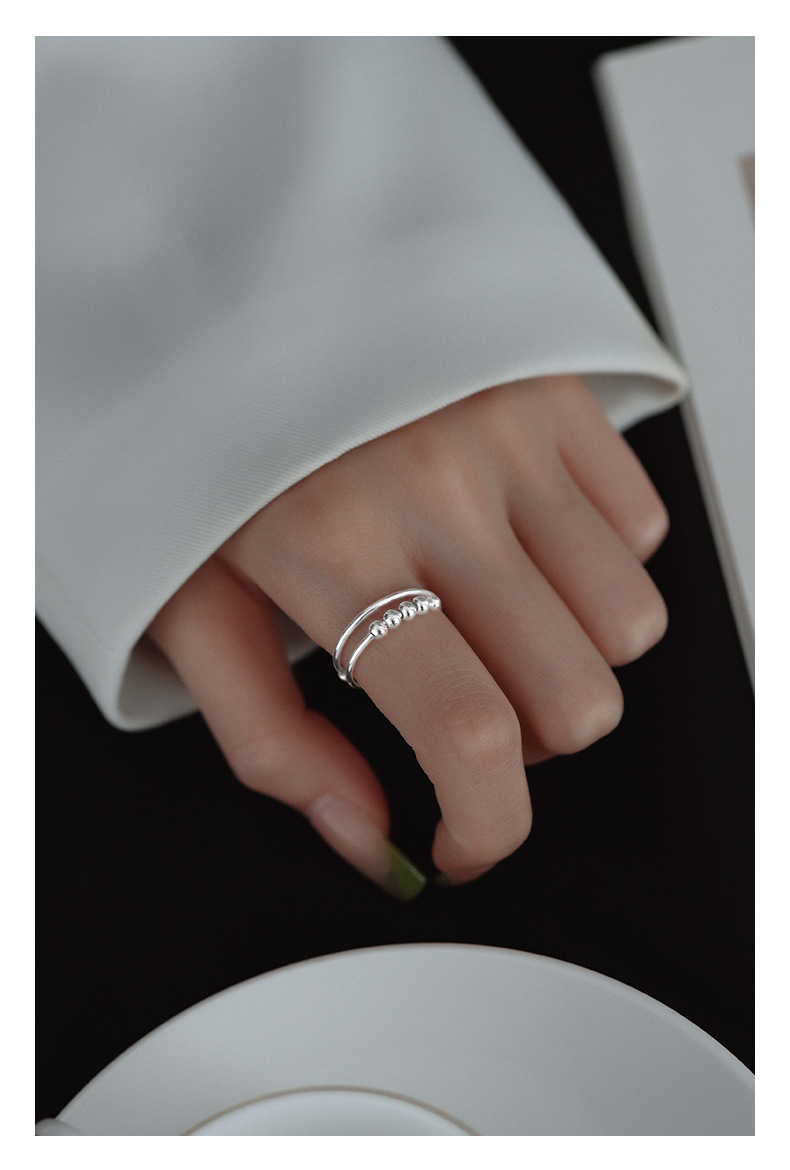 Bague à perles rotatives à double couche en argent S925 transfrontalier pour femme, anneau d'index de décompression anti-anxiété, vent froid_voghion.com