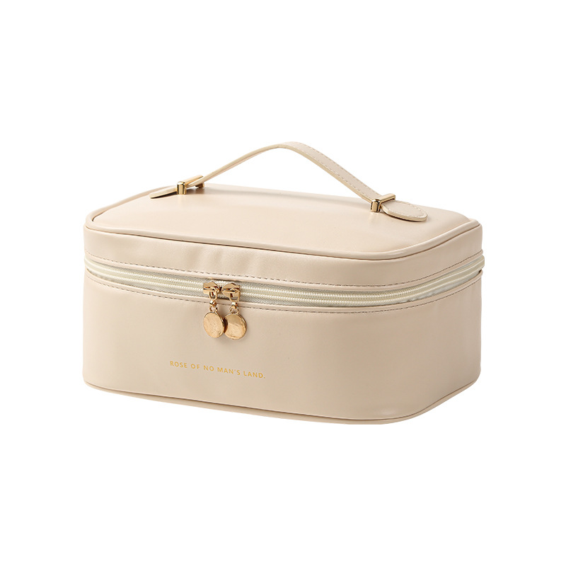 New large capacity high-looking ins cosmetic storage bag urban simple square PU leather portable cosmetic bag