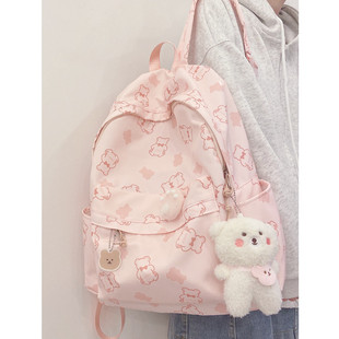 Korean ins Bear Cartoon Printed Backpack Harajuku ulzzang Japanese Style All-match Soft Girl Schoolbag Girls' Backpack