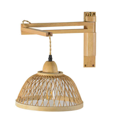 Cross-border plug-in adjustable rattan wall lamp vintage farmhouse rattan bamboo lamp dining room tea room rocker arm wall lamp