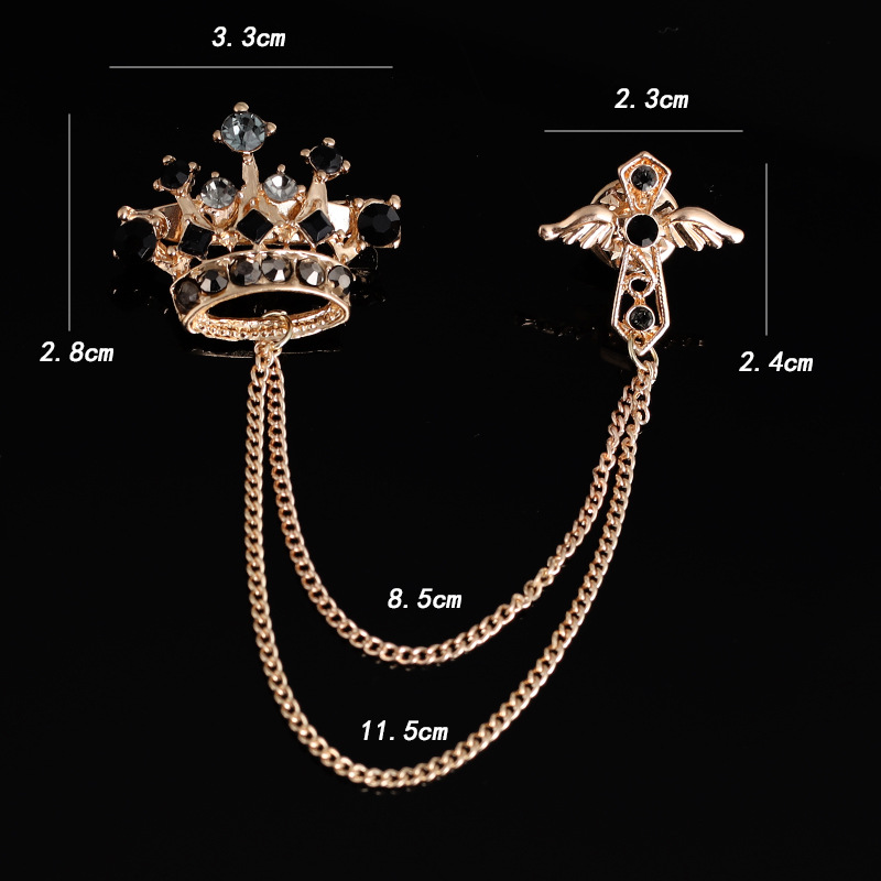Crown men's suit silver accessories wings scepter lion eagle bow tie accessories chain gold brooch