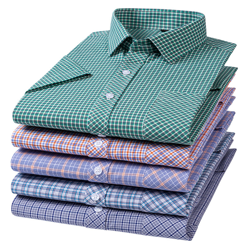 2023 New Cotton Scottish Plaid Men's Short-sleeved Summer Casual Fashionable Short-sleeved Square Collar Shirt for Young Men