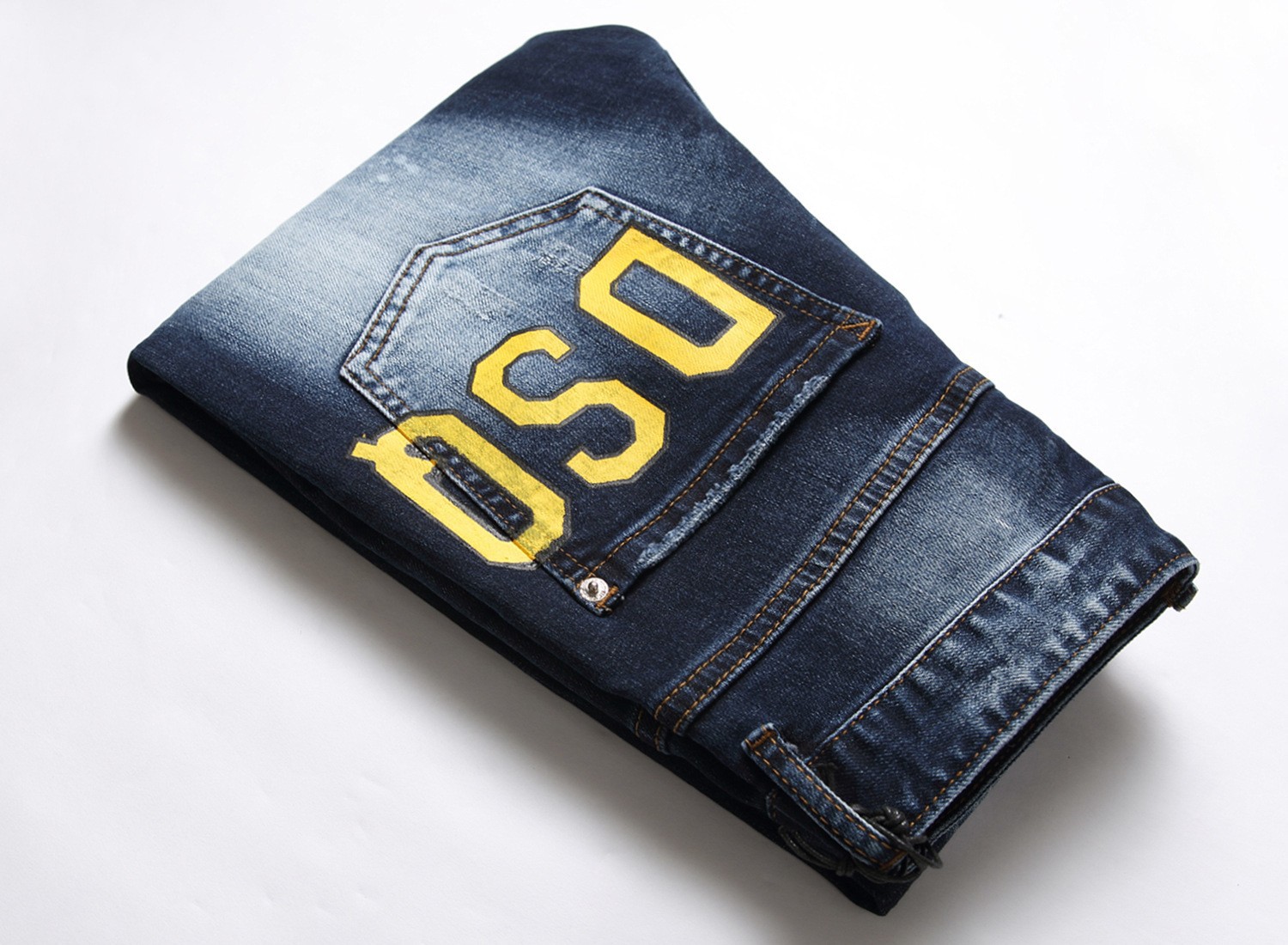 2021 Autumn New Trendy Brand Printed Fashionable Men's Jeans Trendy Slim-fit Small Foot Mid-waist Pants for Men