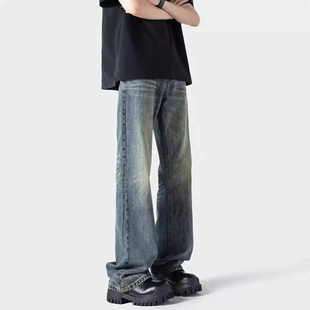American-style High Street Washed Jeans Spring and Autumn New Arrival Weak Loose Loose Straight Casual Pants Men