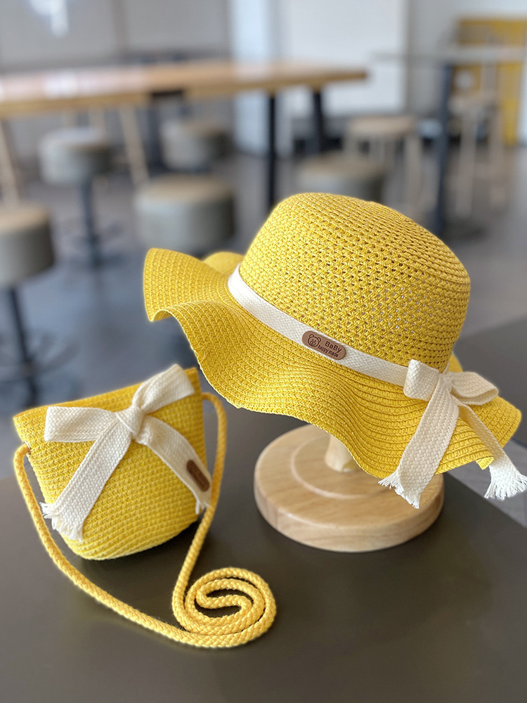 Children's Sunscreen Hat Summer Girl Sunshade Straw Hat Bag Set Baby Girl Beach Girl Sun Fisherman Hat