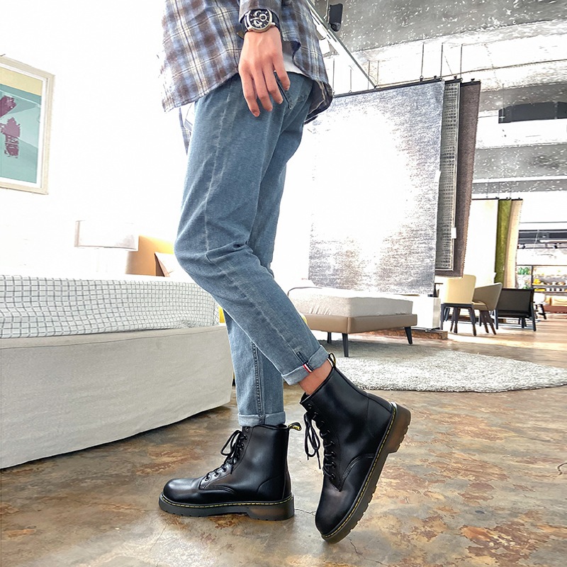Martin Boots Men's Boots Leather Shoes Men's Winter Snow Boots Fleece-Lined High-Top British Style Workwear Boots All-Match Cotton Shoes Men's