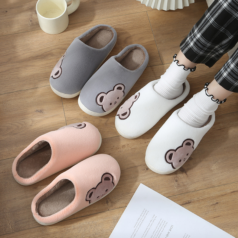 2022 new couple cotton slippers women's cute bear indoor warm autumn and winter men's home shoes wholesale slippers