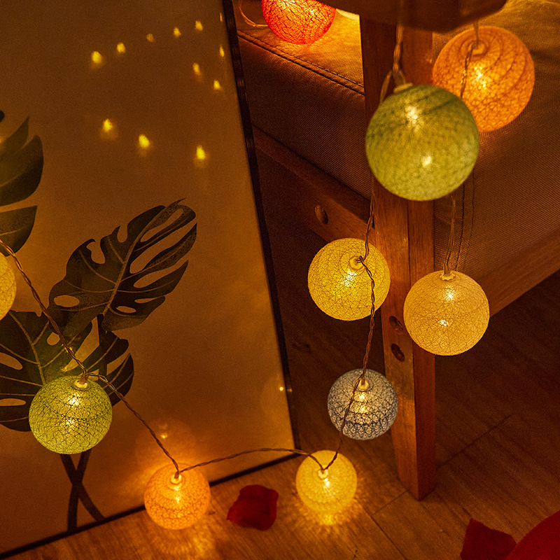 Thailand led cotton thread ball light string Christmas holiday ins bedroom decoration white thread ball light small colorful light string light flashing light