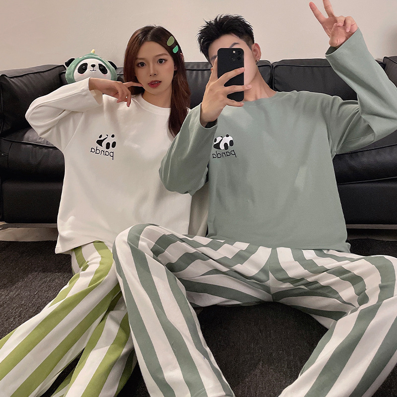 2024 New Couple Pajamas Women's Spring and Autumn Wearing Striped Home Clothes Men's Casual plus size Long Sleeve suit