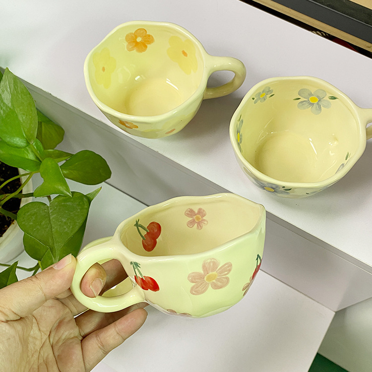 ins Hand Kneading Special-Shaped Ceramic Coffee Cup Flower Creative Mug High Color Value Breakfast Cup Juice Cup Milk Cup