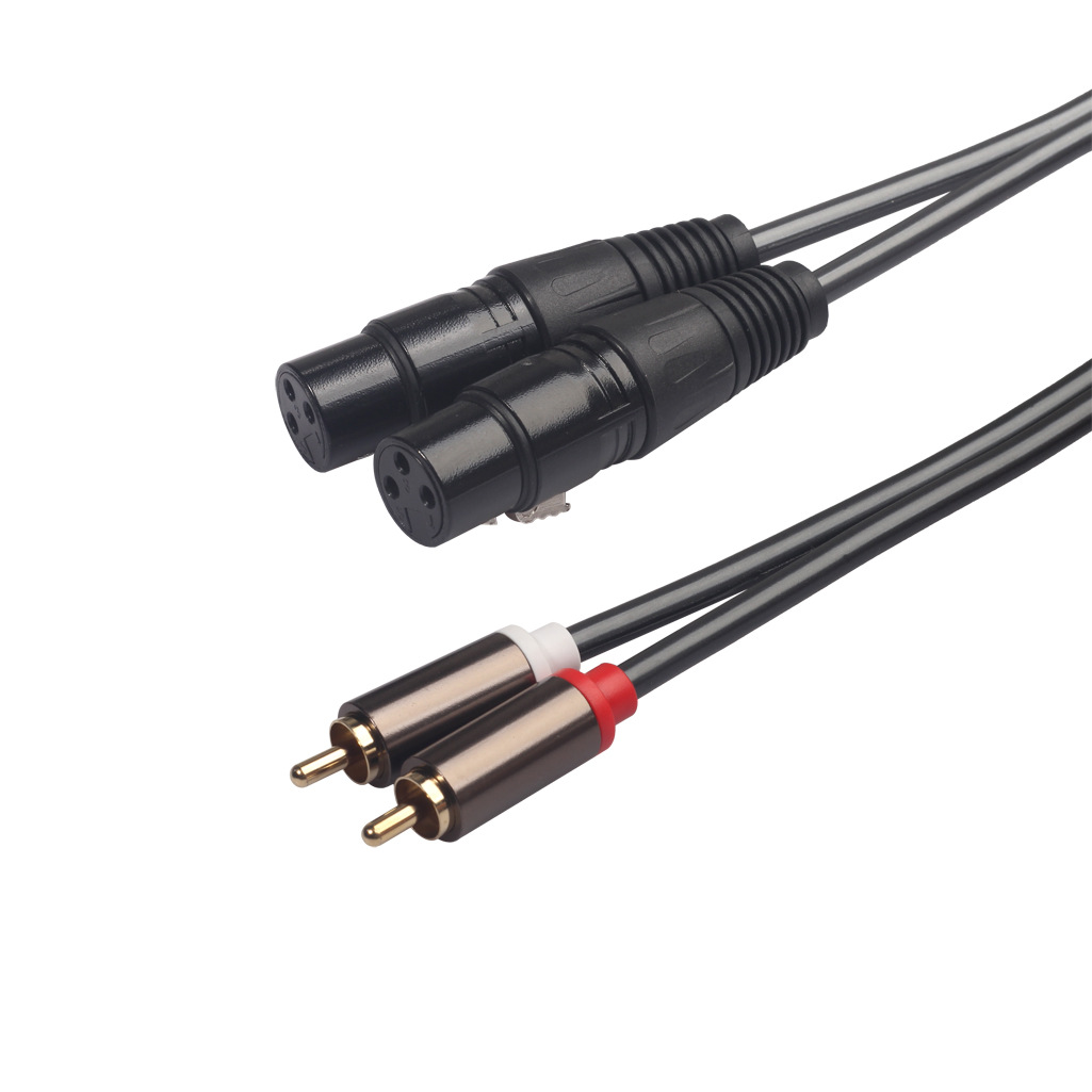Hot selling Amazon copper wire gold-plated head 2RCA revolution double cannon XLR female mixer power amplifier audio cable 1 meter 5
