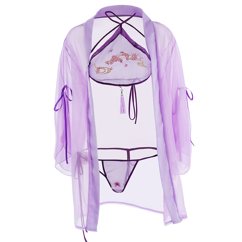 Pinxian Retro Hanfu Mei Xiang Suit Sexy Underwear 3-piece Flower Embroidery Elegant Antique 2348