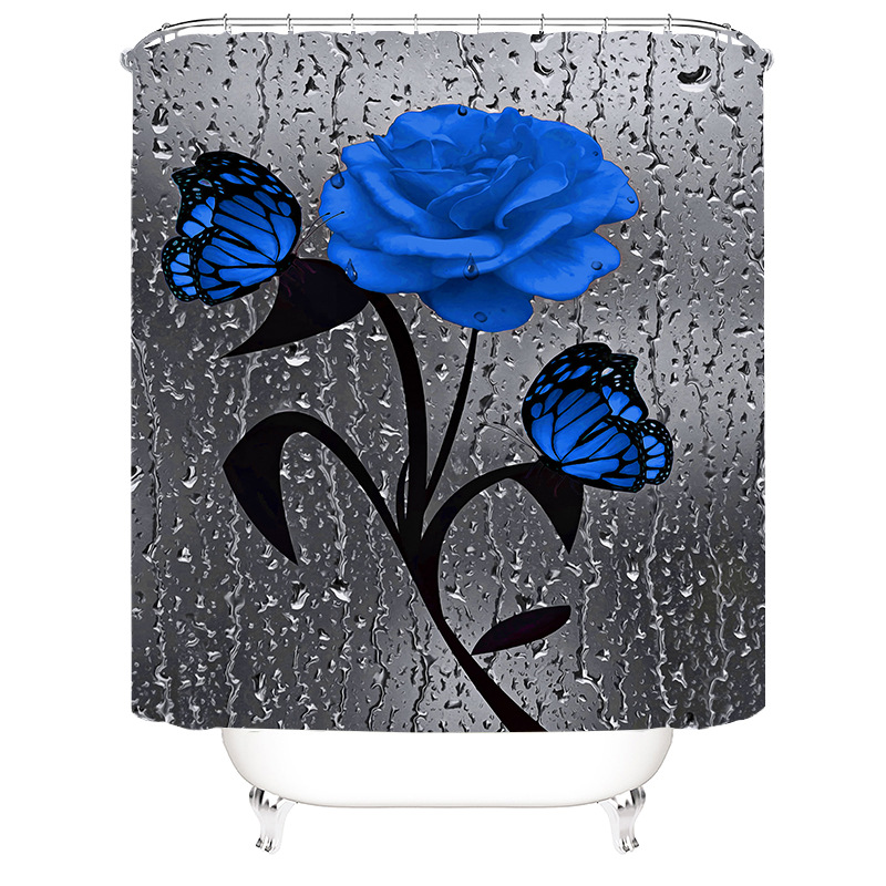 Cross-border e-commerce direct supply 3D digital printing waterproof bathroom shower curtain four-piece set to be customized