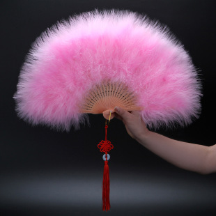 Feather Fan dance performance cheongsam catwalk fan Hanfu photography props fan ancient style dancing stall furry folding fan