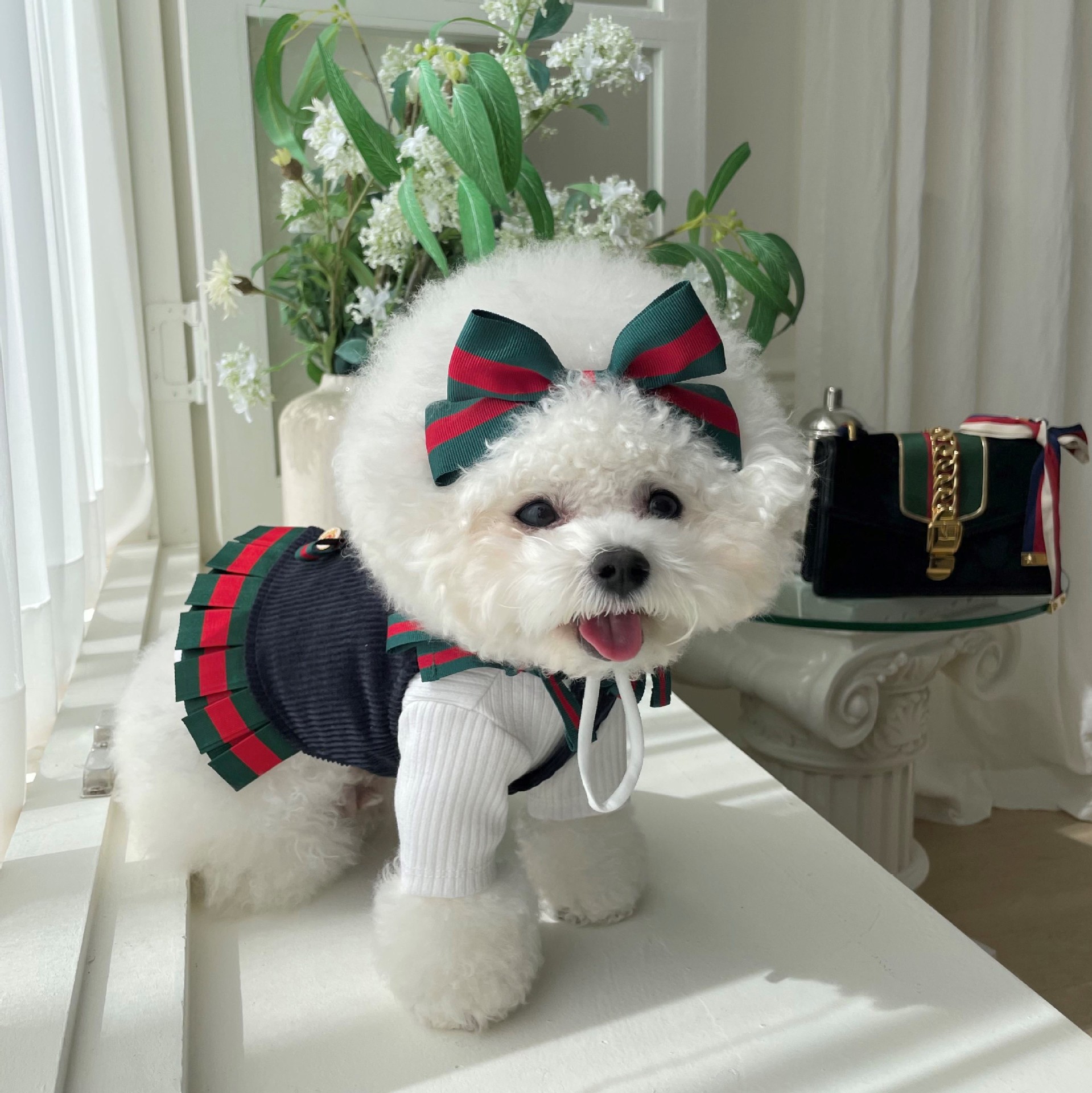 Spot INS Korean style spring ancient pool style bow elastic adjustment headdress pet accessories hair band hat