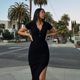 European and American Style 2022 Summer New Women's Lapel Single-breasted Buckle Split Shows Legs Long Slim-fit Sheath Dress for Women