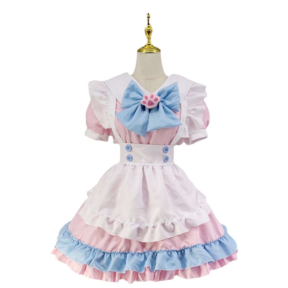 S-5xl plus size maid dress super cute big bow lolita dress Women's Big Pink Blue cute dress