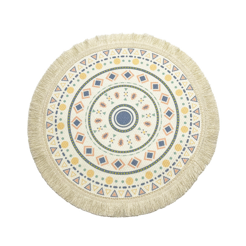 Bohemian Cotton Line Placemat Nordic Fabric Woven Round Mat Home Kitchen Heat Insulation Anti-Perm Mat Tassel Table Coaster