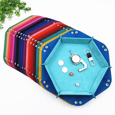 Factory spot hexagonal velvet cloth dice plate foldable storage box pu tray desktop storage box