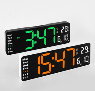 LED clock 13-inch simple wall clock living room clock large font electronic clock multiple sets of alarm clock temperature week same screen