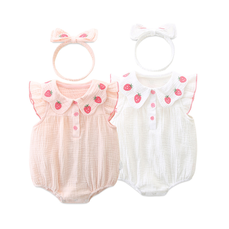 Baby Cotton Wrap Fart Clothes 2025 Girls Summer New Style Body Clothes Newborn Baby Outer Wear Triangle Hats 3193