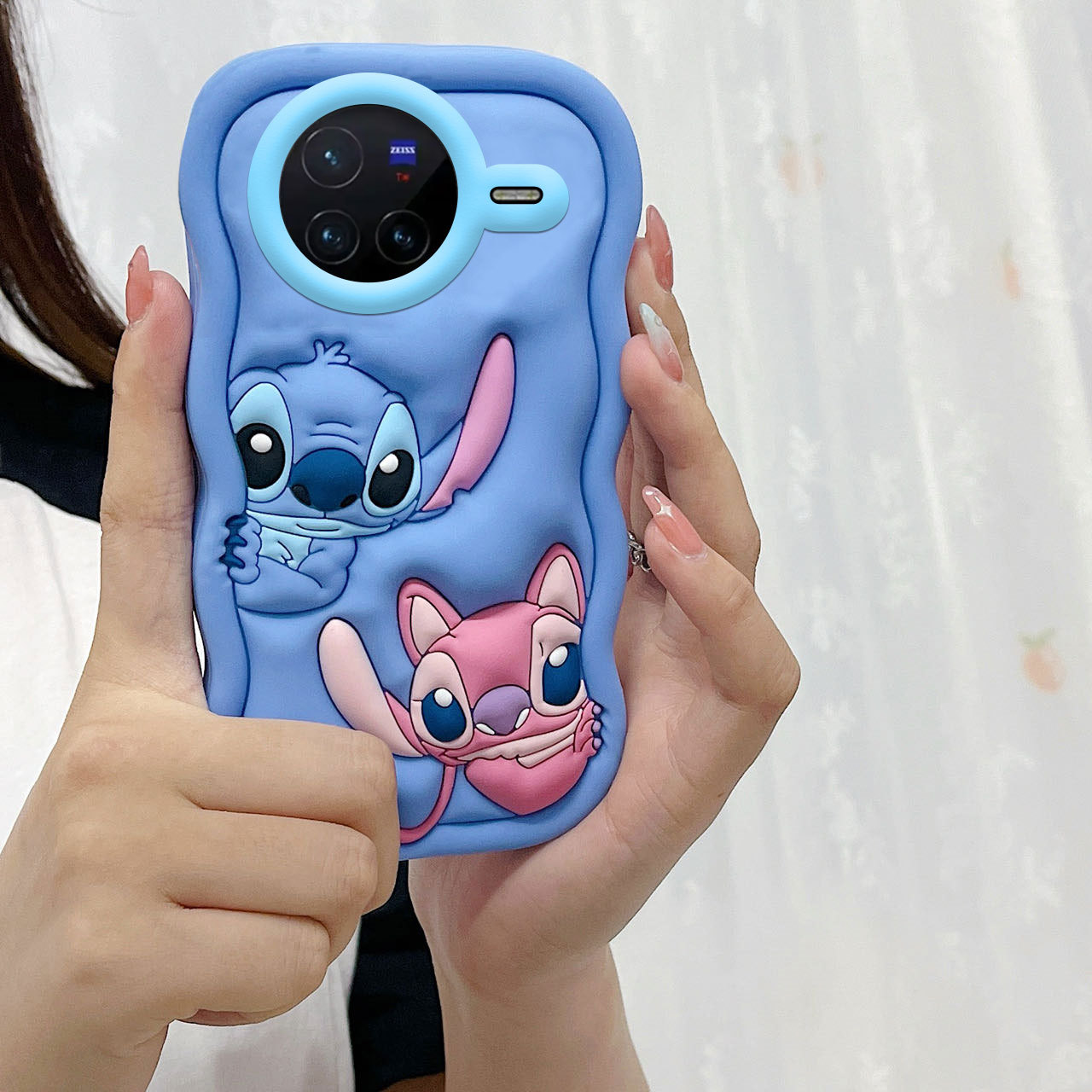 適用oppoReno10/reno10pro藍色史迪仔手機殼A96防摔K9X保護套硅膠