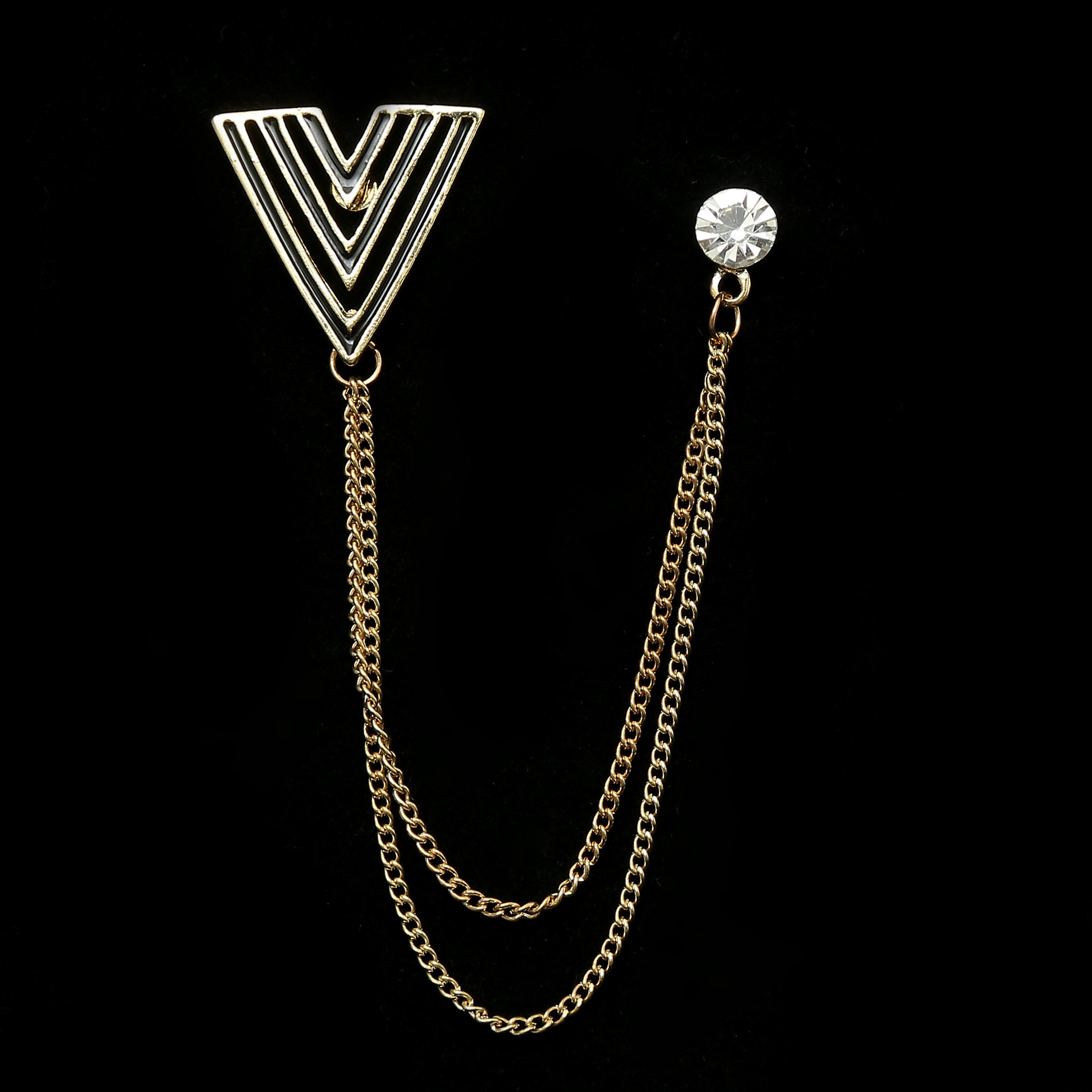 Fashion men's chain five-pointed star brooch full diamond crown notes with chain personality suit accessories collar pin