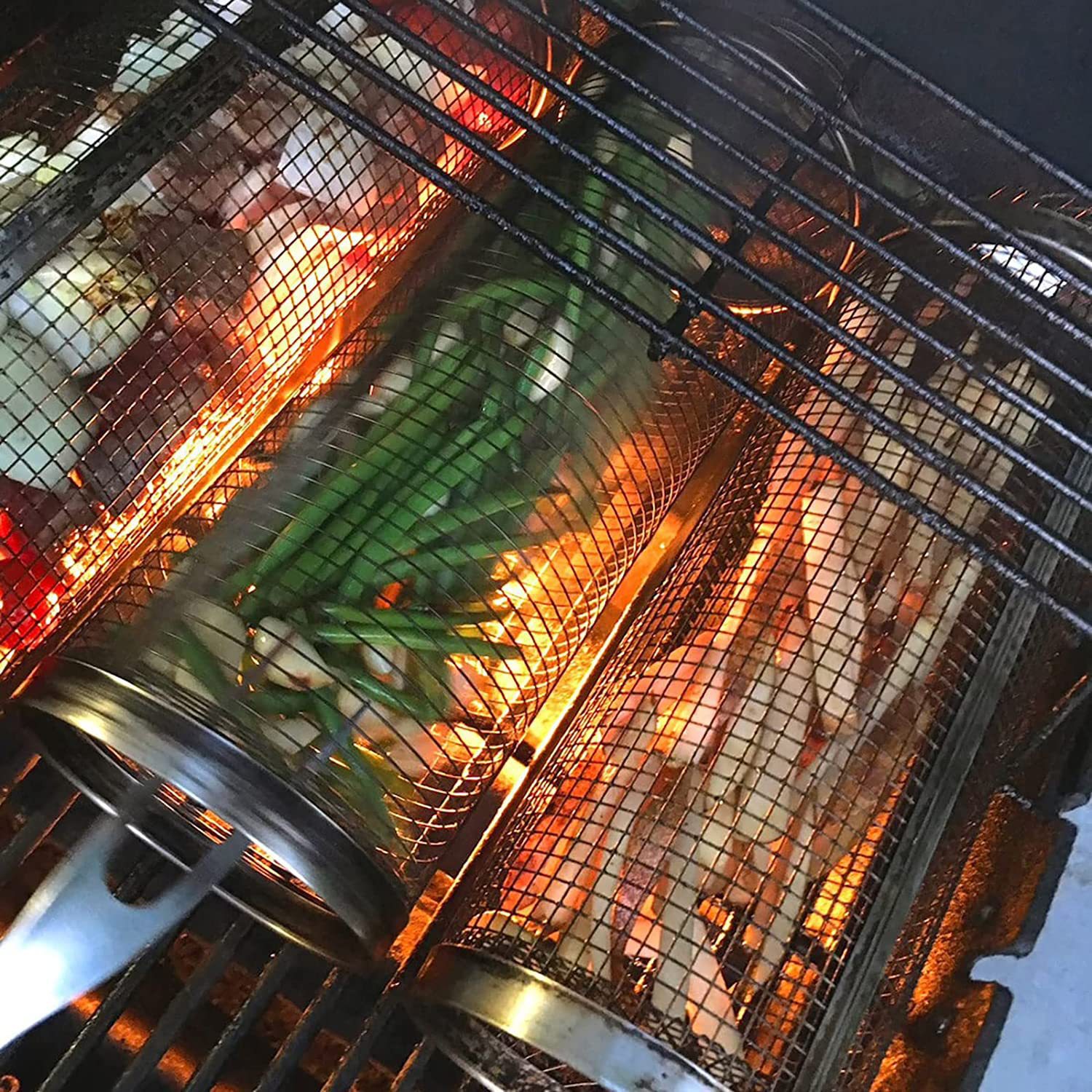 BBQ不锈钢烟熏网烧烤筒烤肉圆筒形Greatest Grilling Basket Ever