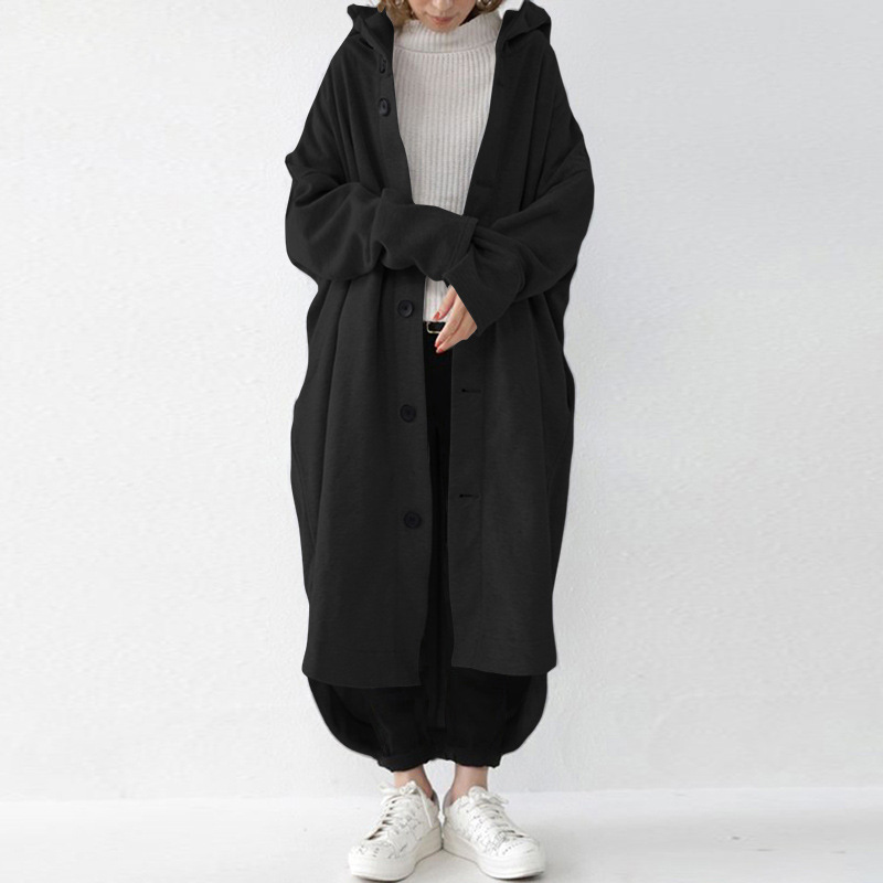 2023 new autumn and winter foreign trade Women's trench coat European and American coat women's hooded mid-length coat