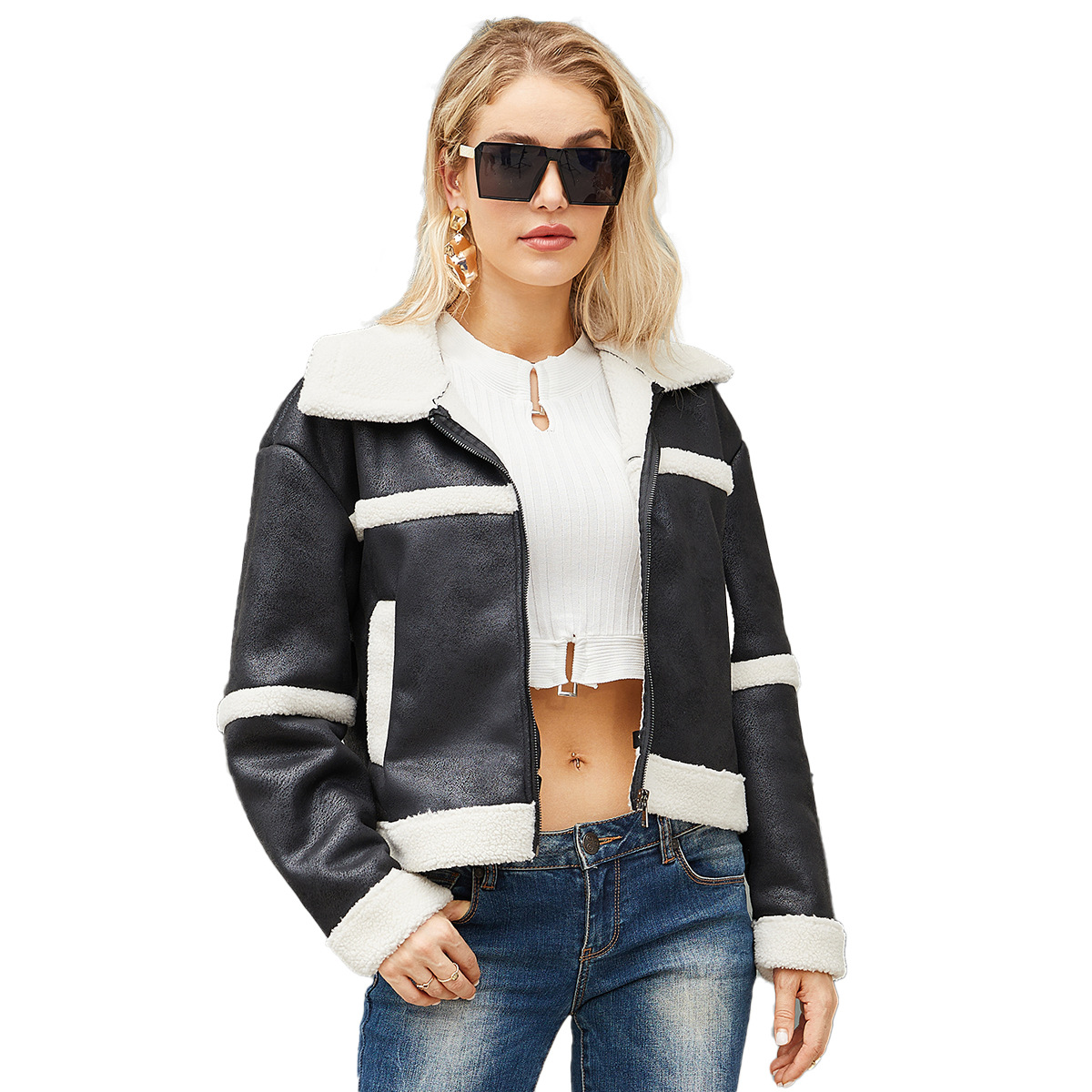 2023 autumn and winter New suede women's fashion warm velvet leather casual windproof European and American coat fashion clothing