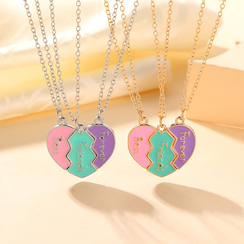 Temu cross-border European and American fashion personality best friends love stitching good friends girlfriends pendant set chain