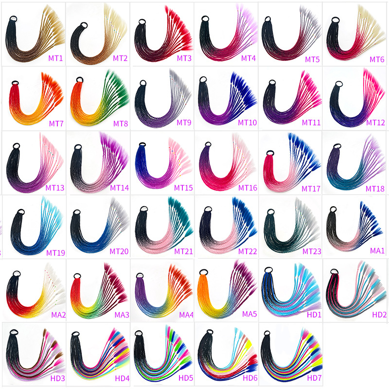 Source manufacturers dirty braids ponytail wig African braids color braids matte high temperature silk punk hip hop colorful tide braids
