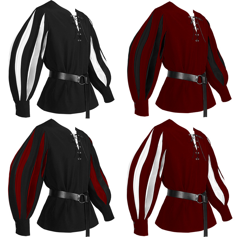 2023 new Victorian European and American medieval color matching shirt gothic dark contrast color retro shirt