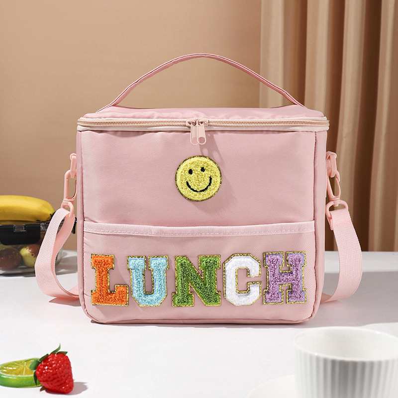 Towel Embroidered Letters Outdoor Large Capacity Crossbody Shoulder Picnic Bag Camping Picnic Travel Thermal Insulation Portable Lunch Bag