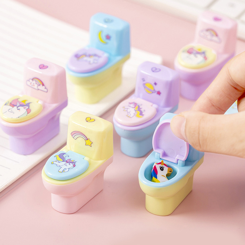 Cartoon student learning pencil sharpener animal series toilet shape pencil sharpener with rubber creative stationery gift