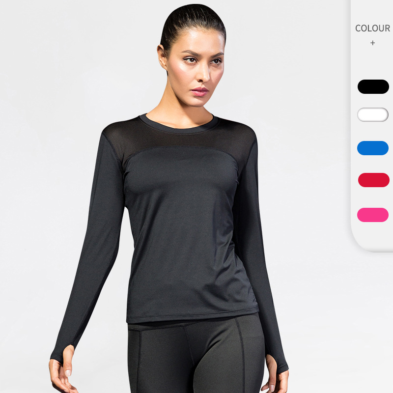 Women's tight PRO Fitness running yoga sports T-shirt sweat-wicking quick-drying mesh stitching stretch long sleeve 2029