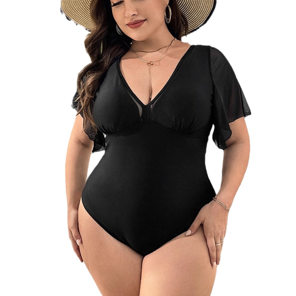 European and American plus size plus size one-piece swimsuit AliExpress Amazon cross-border women's swimsuit cross-border belly contracting fat woman V-neck