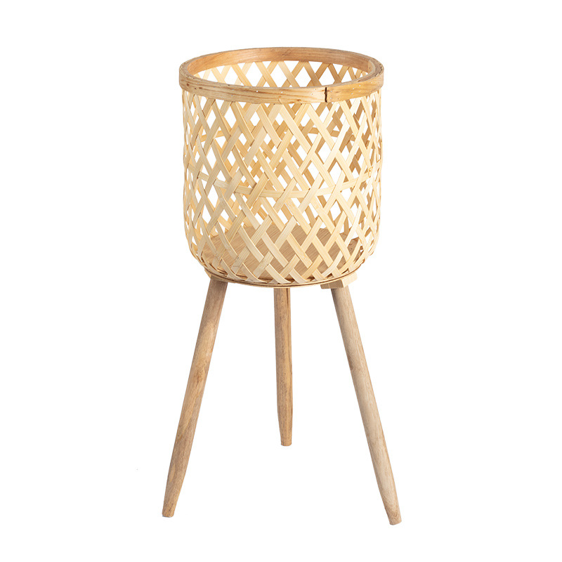 Nordic ins Style Living Room Plant Bamboo Flower Basket Decoration Turtle Bamboo Rattan Flower Pot Balcony Flower Rack Woven Basket