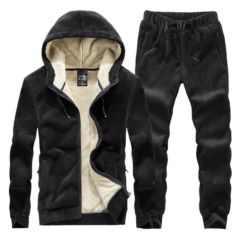 Winter Silver Fox Velvet Suit Men's Hooded Velvet Sweater Middle-aged and Elderly Velvet Suit Fashion Trendy Casual Clothing for Men