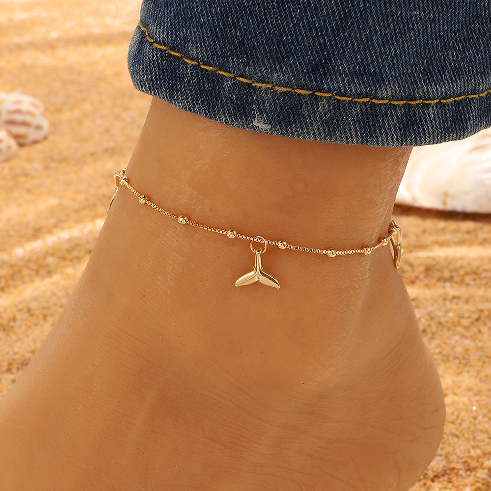 European and American ins new anklet women's fashion Bohemian simple metal dolphin love foot accessories beach foot accessories