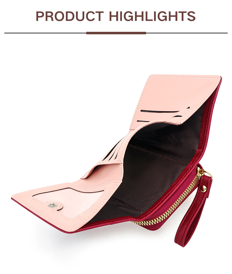 Nouveau portefeuille court pour femme simple brodé amour PU trois volets sac carte sac multi-cartes portefeuille portefeuille en gros_voghion.com
