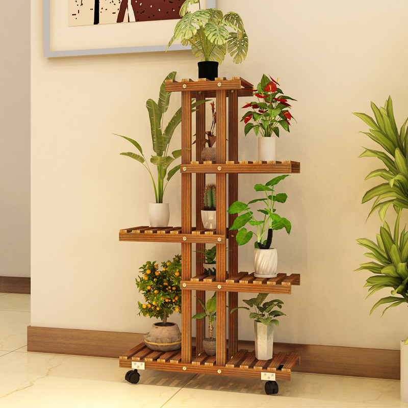 Balcony Flower Shelf Multi-layer Storage Rack Household Indoor Fleshy Floor Flower Pot Rack Solid Wood Living Room Decoration Space-saving