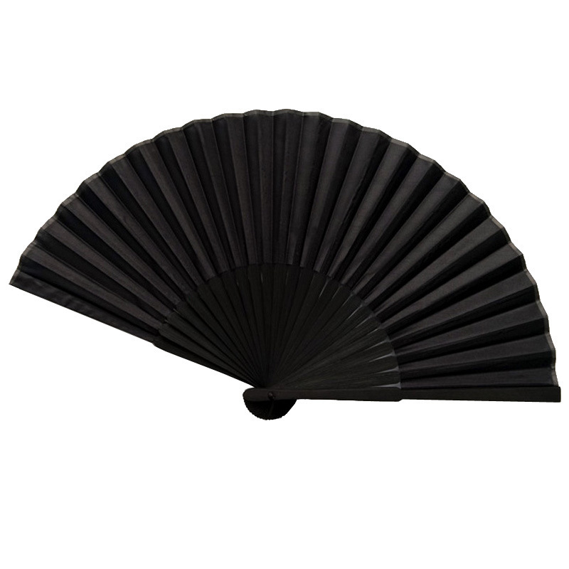 In stock cross-border bamboo fan handle black bone black silk fan cool silk fan dark Loli