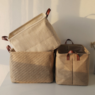 Simple Wardrobe Storage Basket Jute Fabric Storage Foldable Storage Box Storage Box Sundries Book Storage