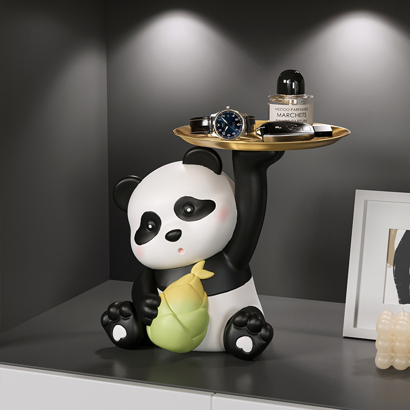 Cute panda decoration key storage living room home decoration creative gift wine cabinet entrance tray