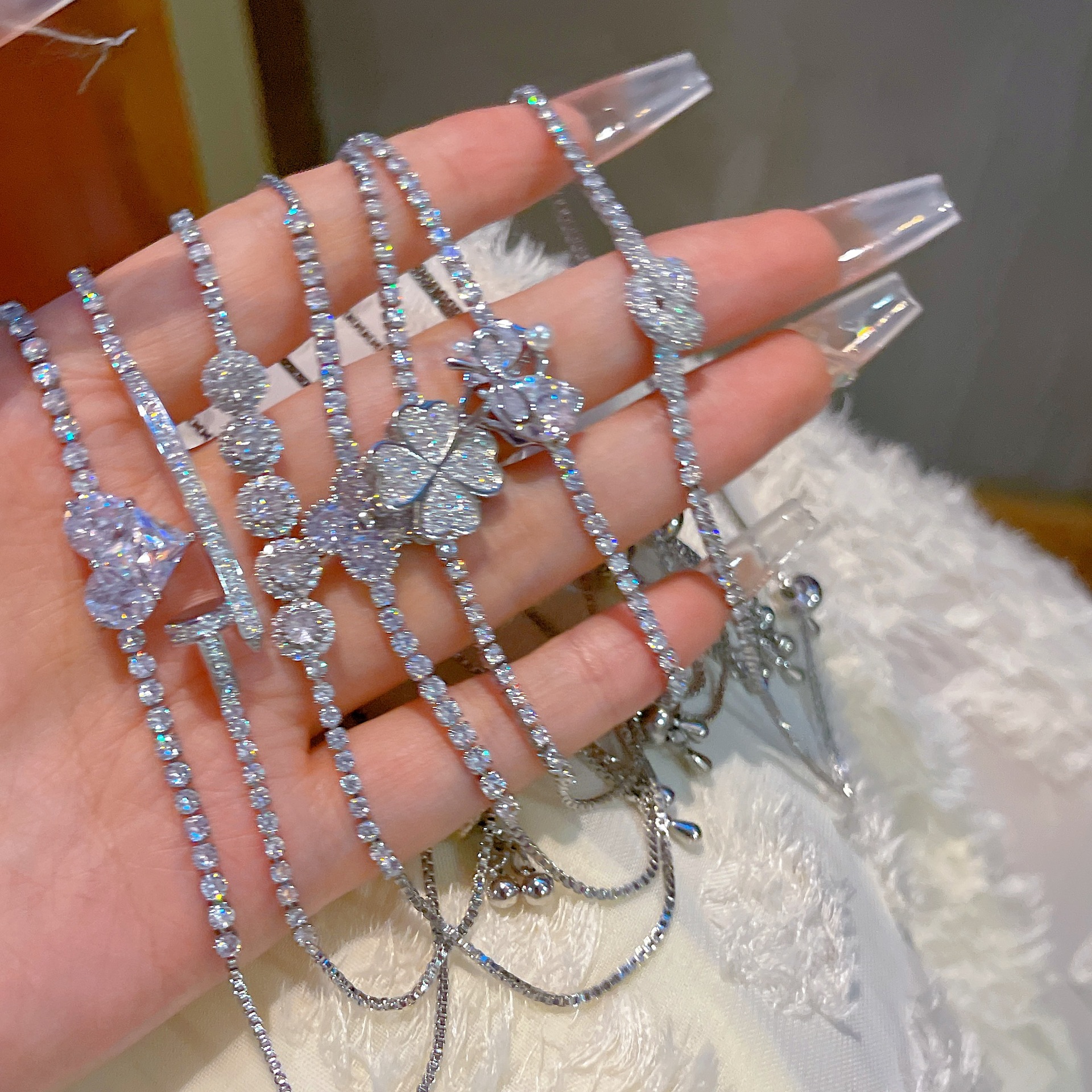 銀色系列 韓版抽拉繩手鍊小眾JOJOACC滿鑽輕奢手繩小巧手鍊女發光