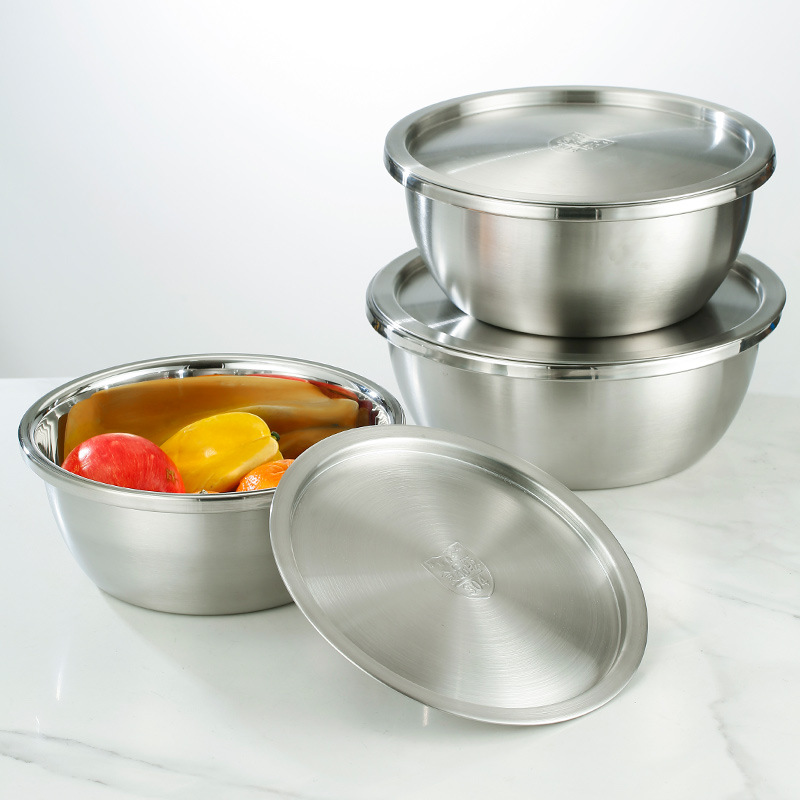 304 stainless steel basin with lid thickened round basin egg beating basin and basin seasoning basin vegetable washing basin factory wholesale