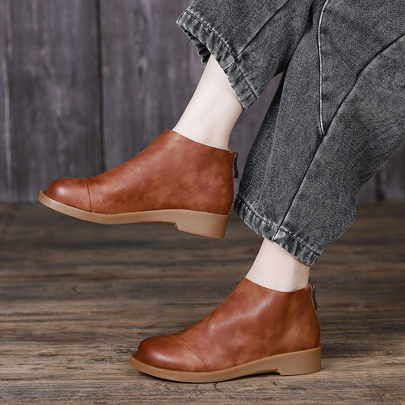 2025 Explosions Handmade Leather Women's Shoes Cloud Sense Soft Surface Convenient Rear Zipper Boots Black Commuter Shoes Wholesale